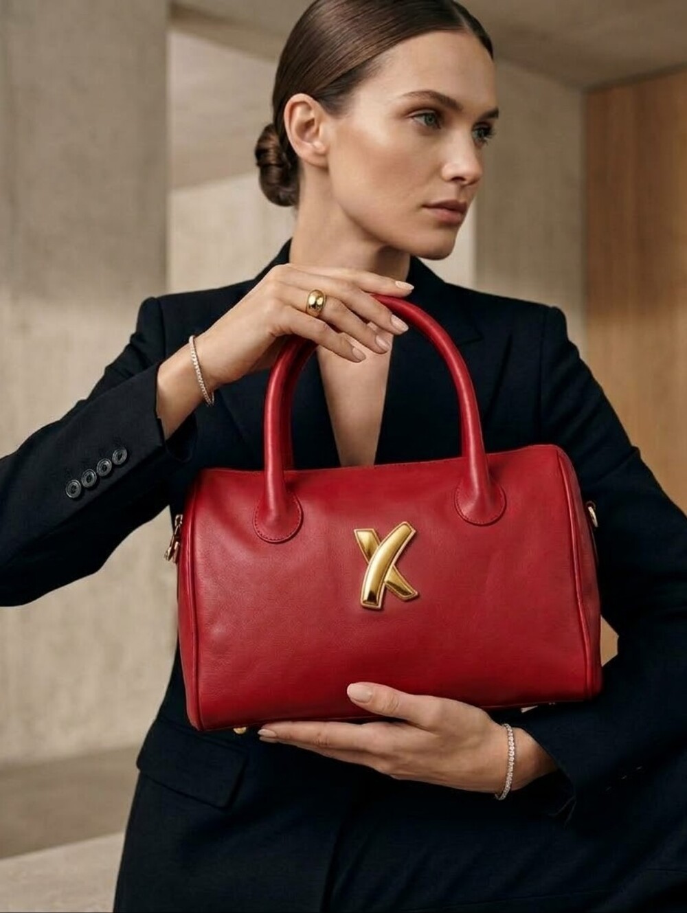 Vintage Paloma Picasso Red Leather Satchel Handbag Dust Bag Included